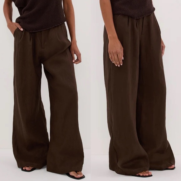 DISSH Pants - NEW! DISSH- HOLDEN BITTER CHOC LINEN PANT Size US 12 Wide Leg